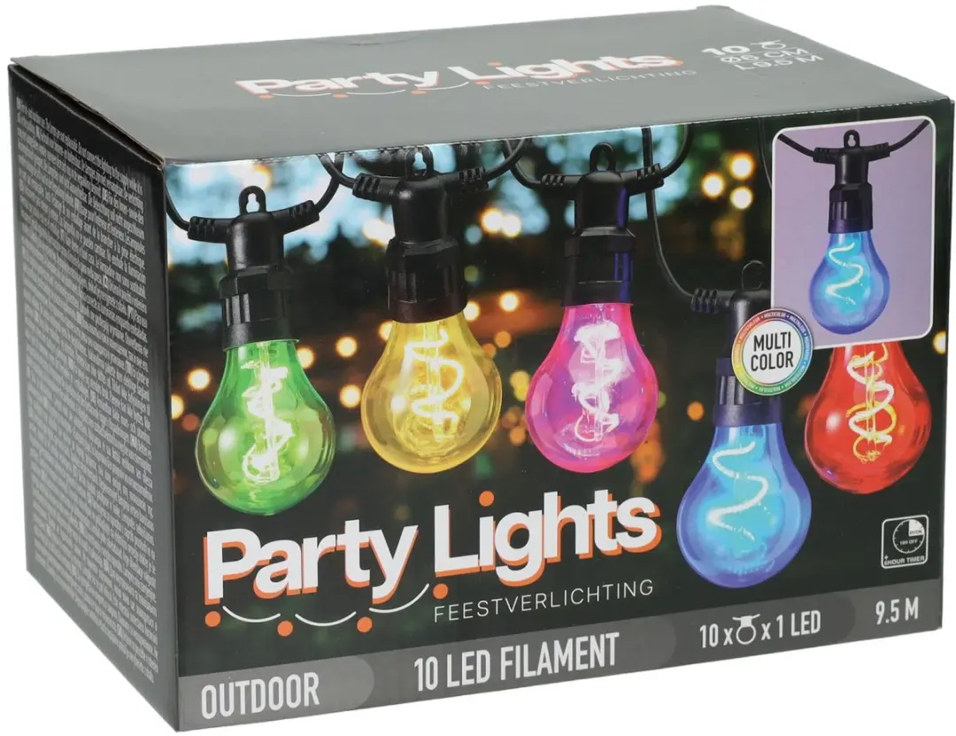 Multikleurige Feestverlichting met 10 Lampen.