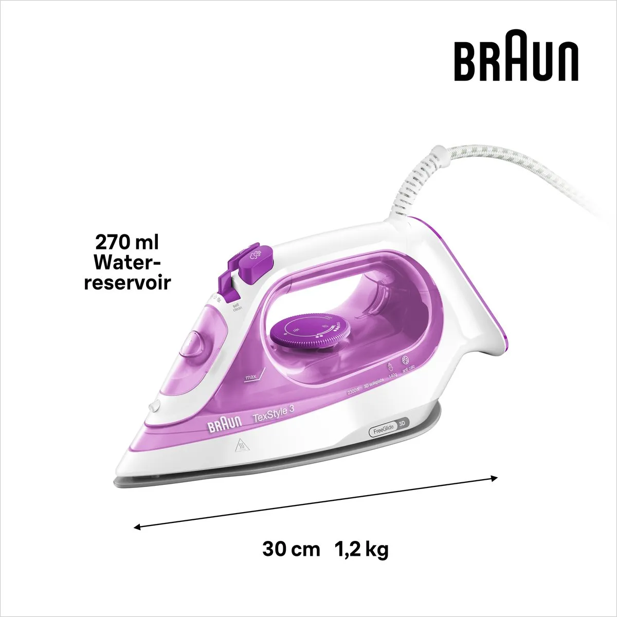 Braun TexStyle 3 SI3030PU Stoomstrijkijzer - 2400W - Paars - afbeelding 6 van 6