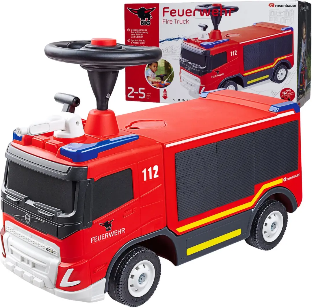 BIG Brandweerwagen Loopauto Volvo Waterspuit - 4 Wielen - Rood/Zwart/Geel/Blauw - afbeelding 2 van 6