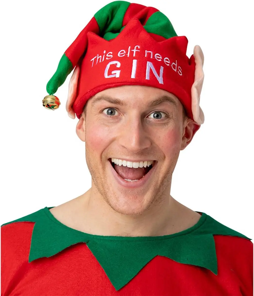 Leuke kerstmuts met tekst Deze elf heeft gin nodig