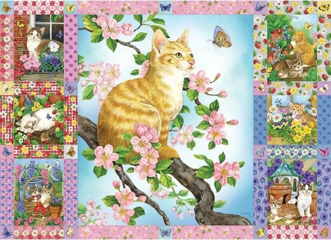 Cobble Hill Blossoms & Kittens Legpuzzel 1000 Stuks - Multicolor