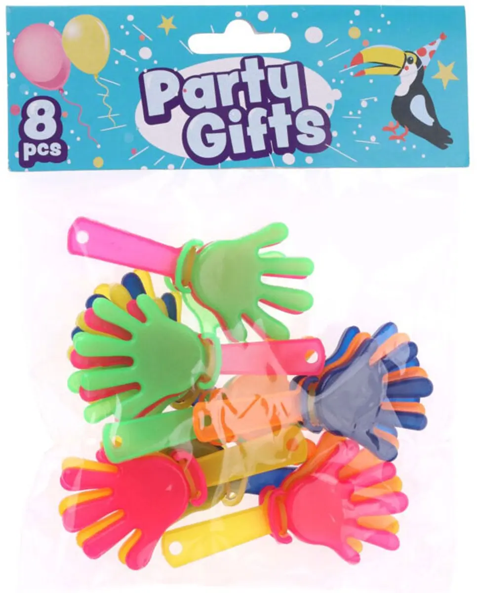 Mini klaphanden speelgoed uitdeelcadeautjes 8 stuks kleurrijk.
