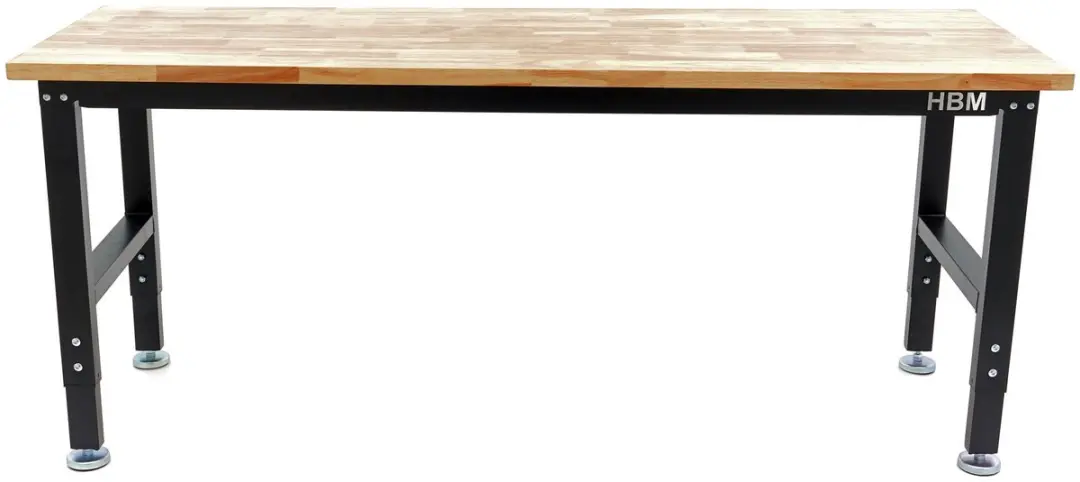 HBM werkbank 182,8 cm, in hoogte verstelbaar, massief houten werkblad, zwart, ma