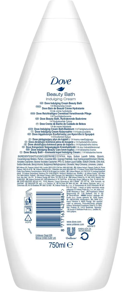 Dove Indulging Cream Verzorgende Badcrème 750ml