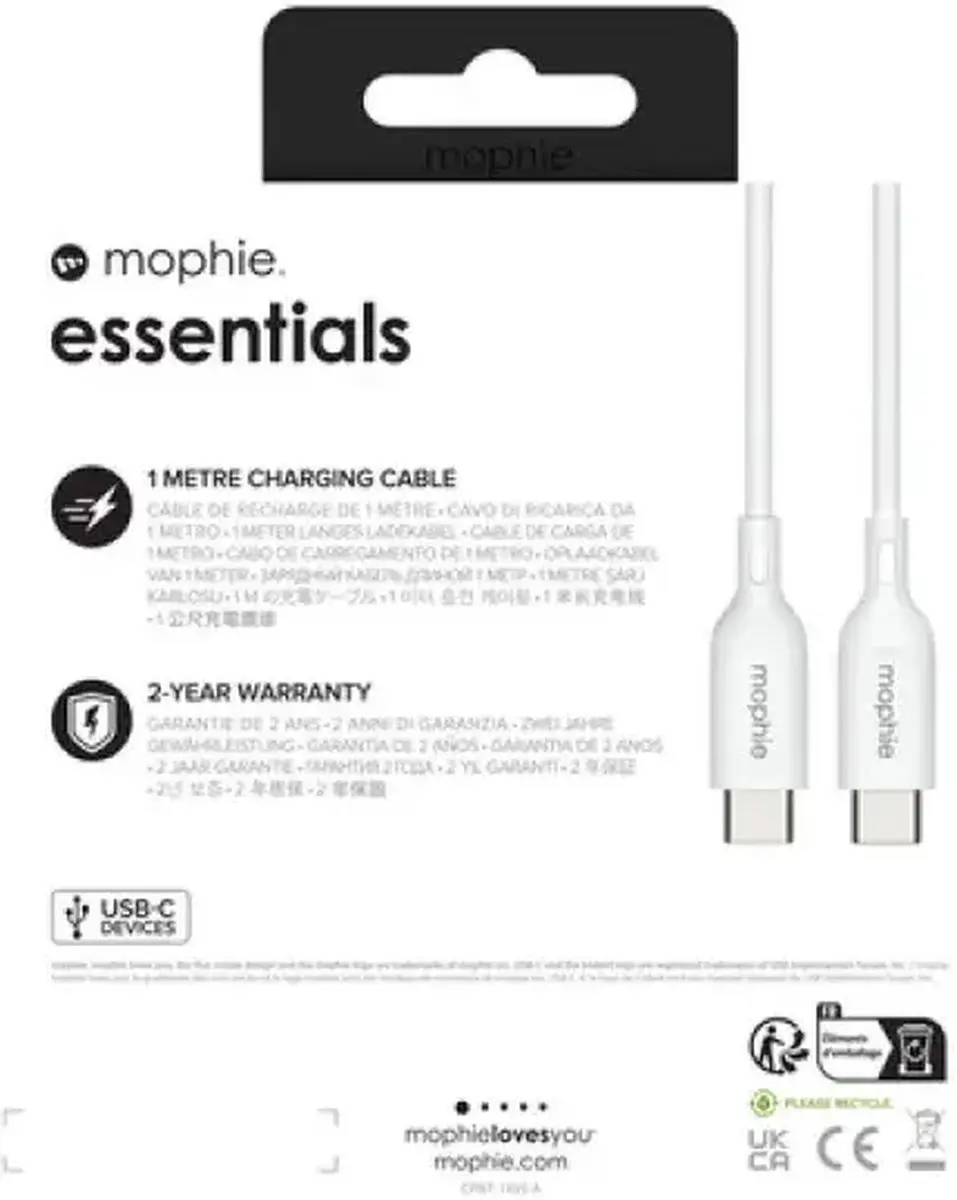 mophie USB-C naar USB-C 60W Kabel 1m - Wit