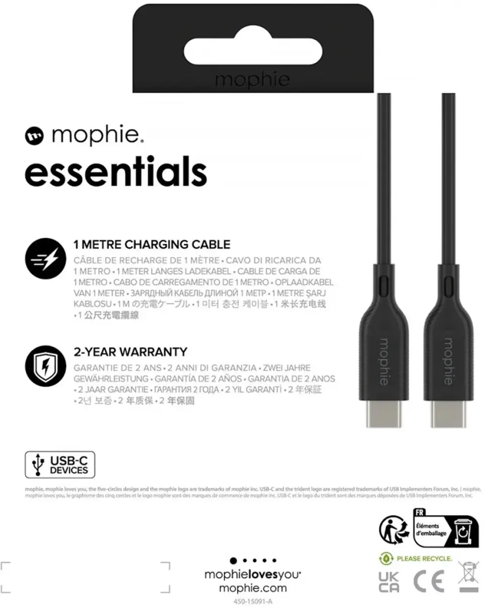 mophie USB-C naar USB-C 60W 1M - Zwart - afbeelding 5 van 6