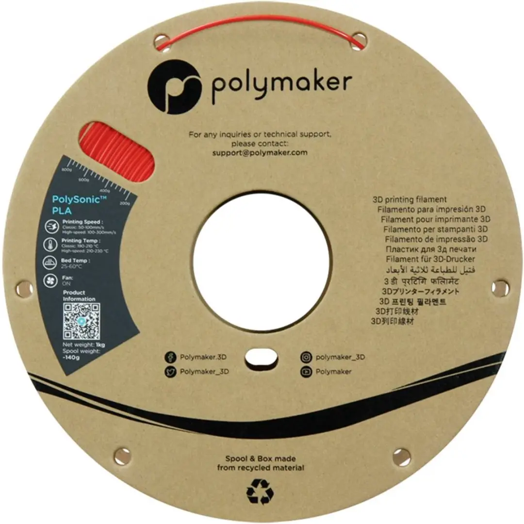 Polymaker PolySonic PLA Filament - 1.75mm - 1kg - Rood