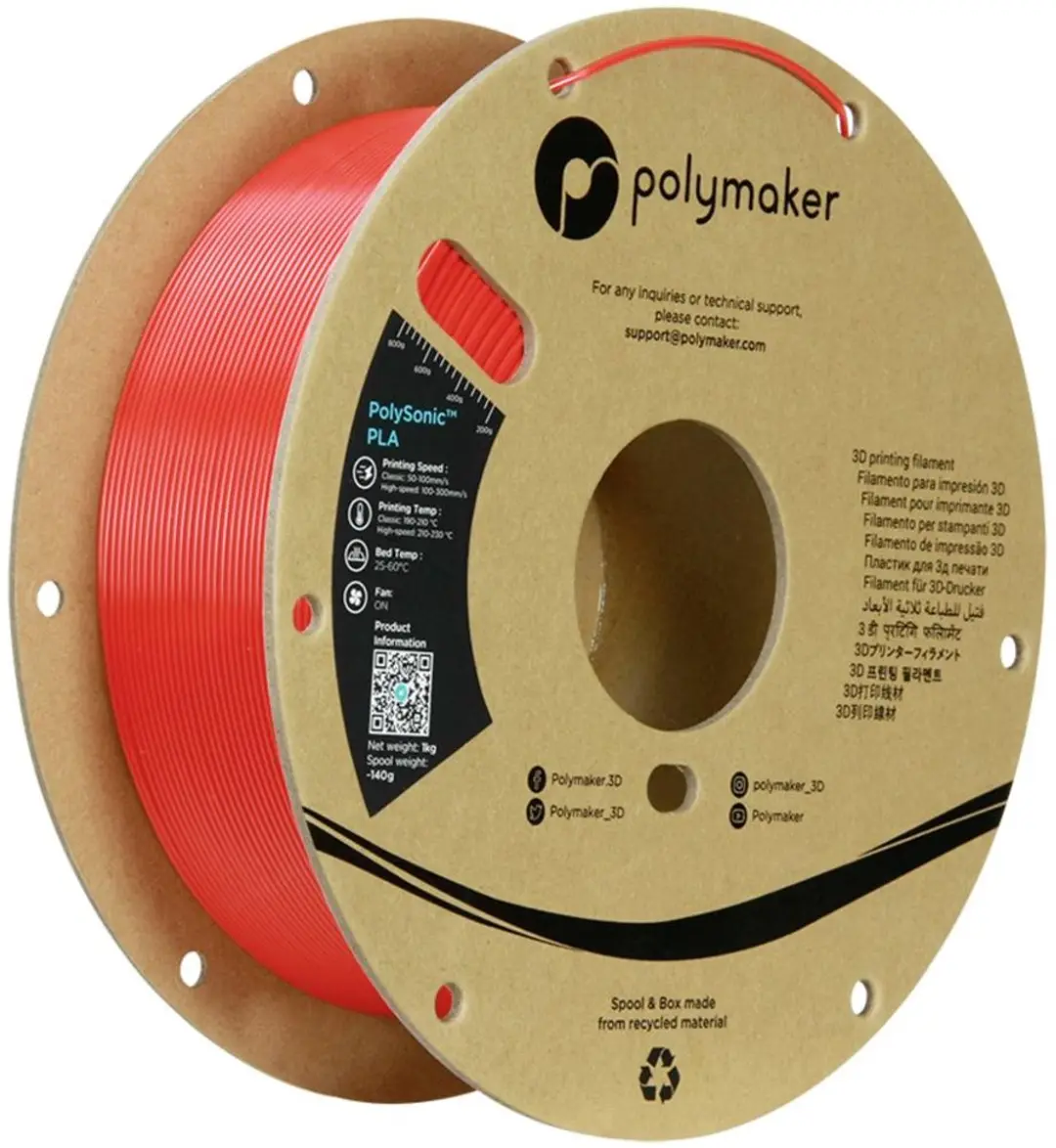 Polymaker PolySonic PLA Filament - 1.75mm - 1kg - Rood
