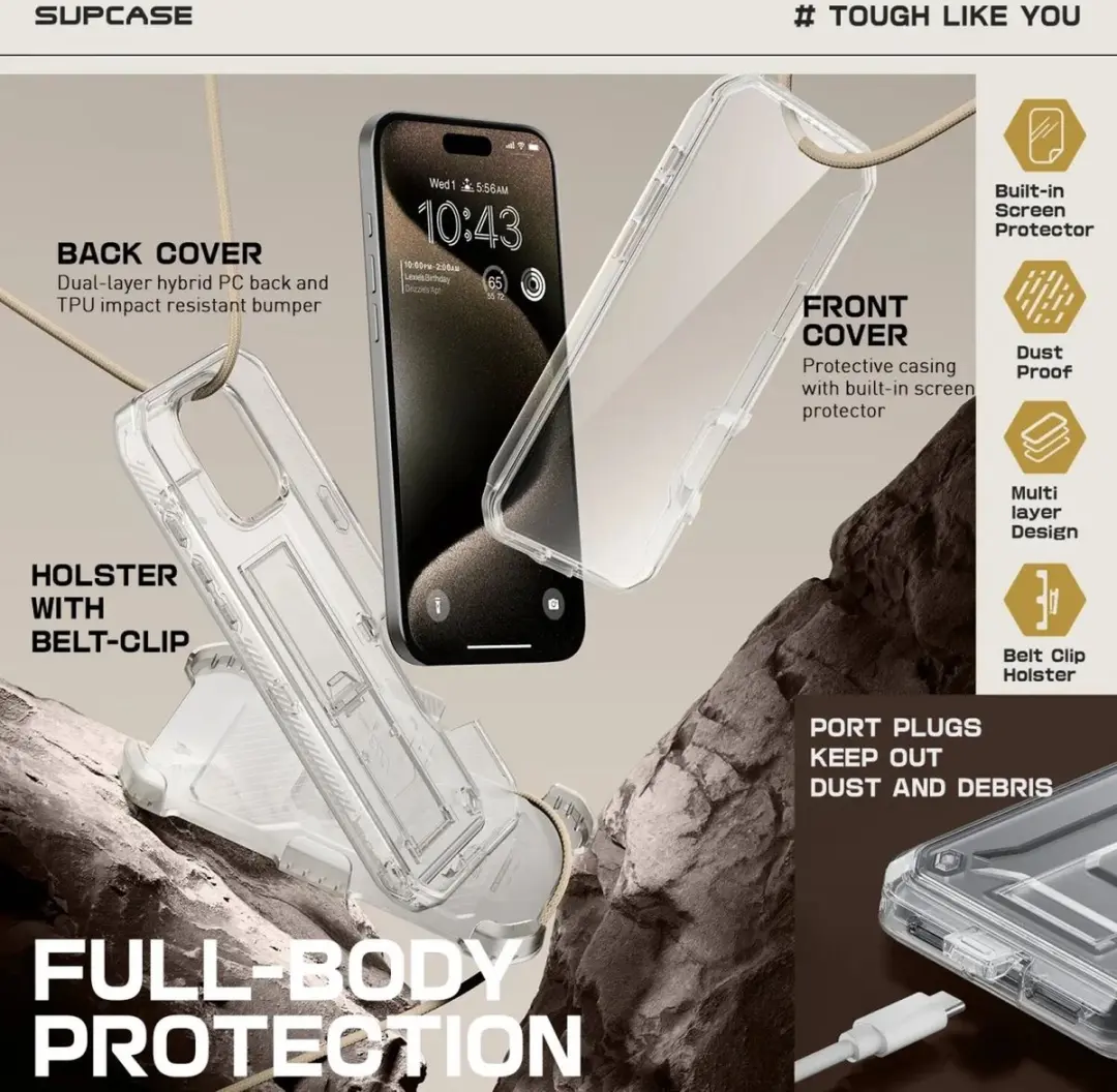 Supcase Unicorn Beetle Pro BACK-SPC-PRO-CL-16X iPhone 16 Pro Max Hoesje - Transparant - afbeelding 4 van 6