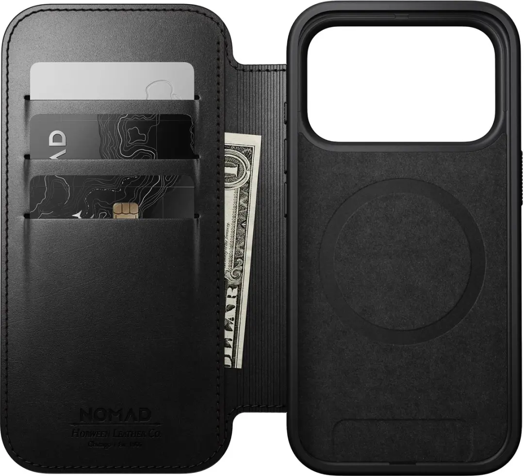 NOMAD Horween Lederen Folio iPhone 17 Pro 114684114040 - 3 Pasjes - Zwart