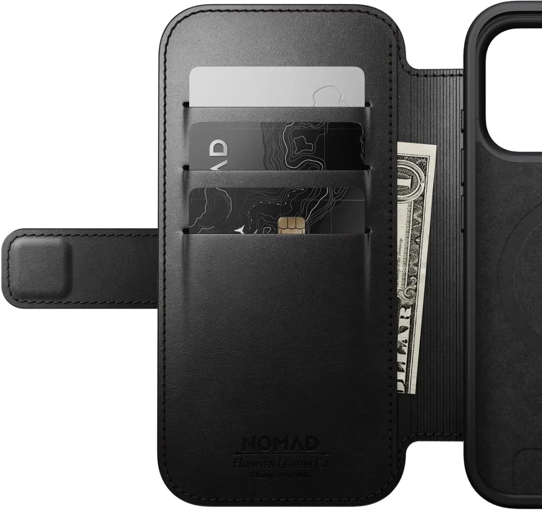 NOMAD Horween Lederen Folio iPhone 17 Pro 114684114040 - 3 Pasjes - Zwart