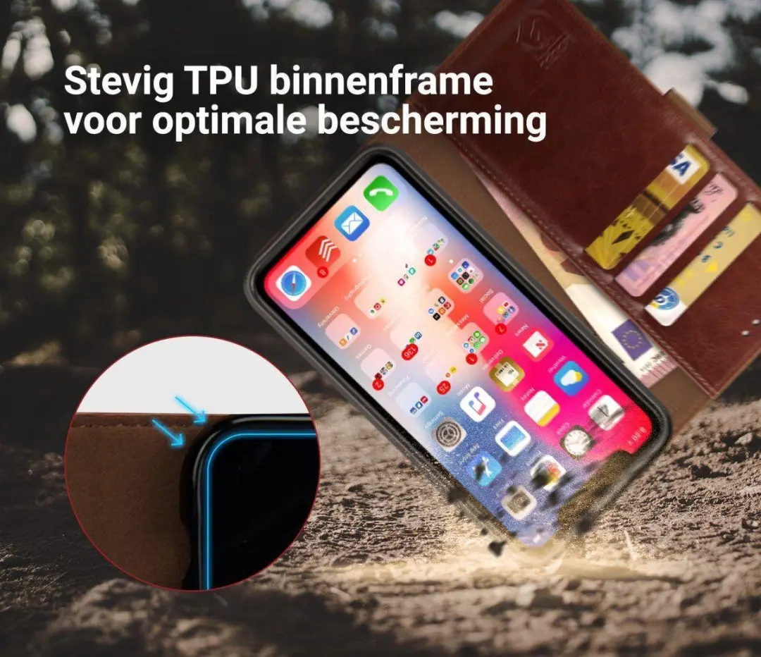 Rosso Element Book Case Wallet iPhone XR - 3 Pasjes - Bruin