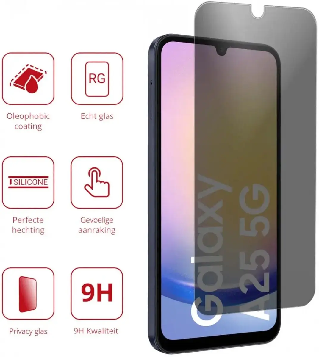 Rosso Privacy Screen Protector Samsung Galaxy A25 - 9H Glas - Case Friendly