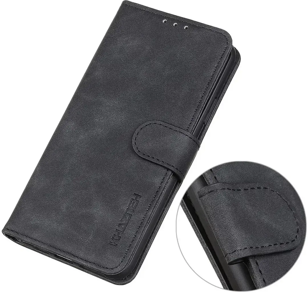 Khazneh Hoesje Samsung Galaxy A55 Retro Wallet - Zwart