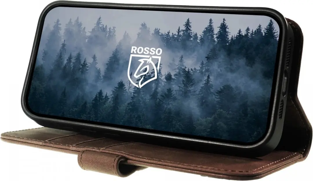 Rosso Elite Hoesje 193592 - iPhone 16 - Echt Leer Bruin - 3 Pasjes