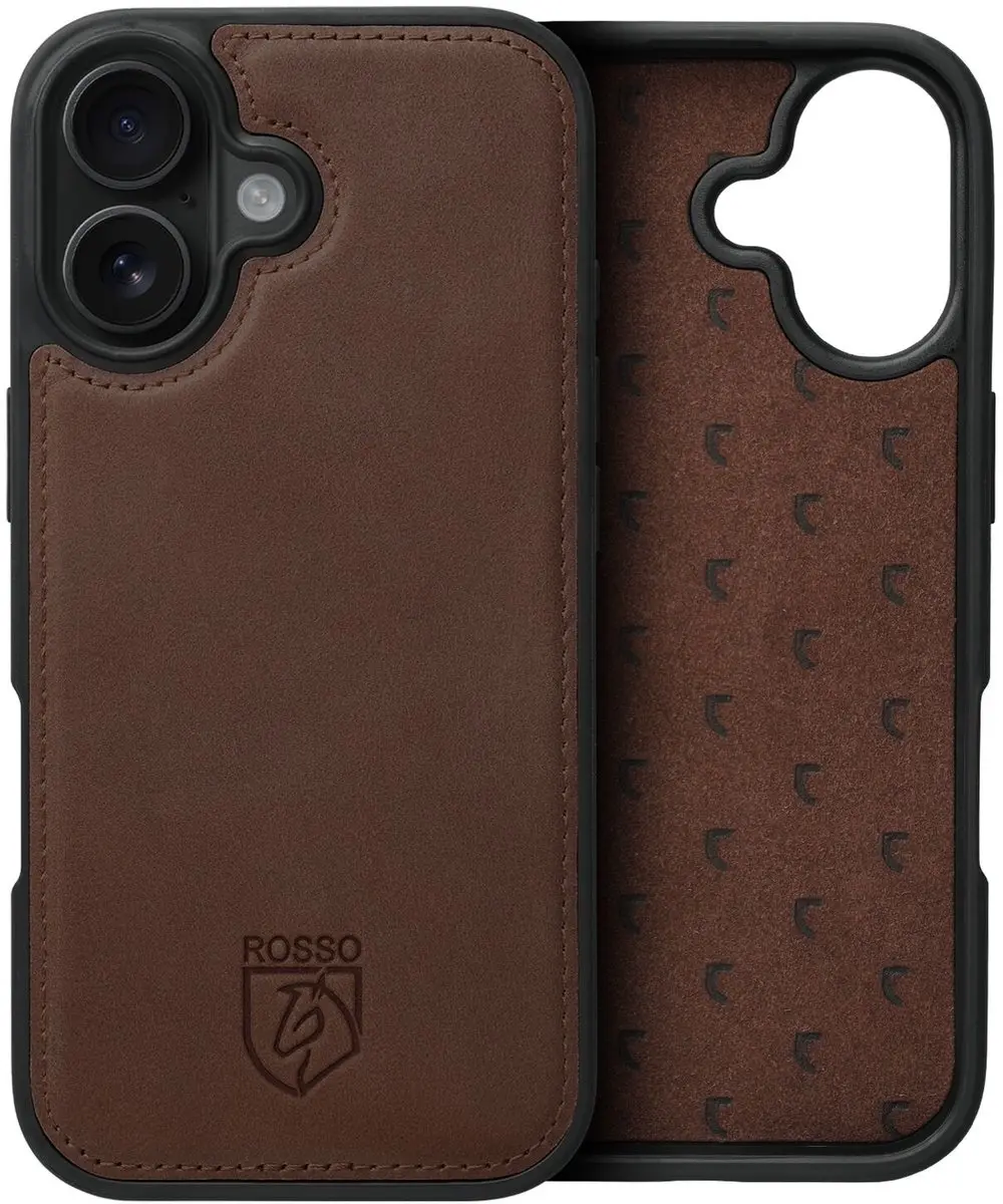 Rosso Elite Hoesje 193592 - iPhone 16 - Echt Leer Bruin - 3 Pasjes