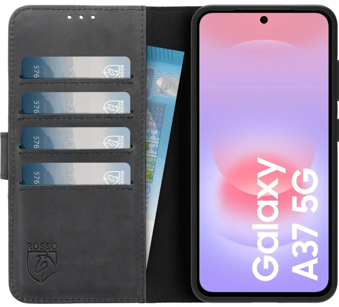 Rosso Deluxe Echt Leer Hoesje Samsung Galaxy A37 - 3 Pasjes - Zwart