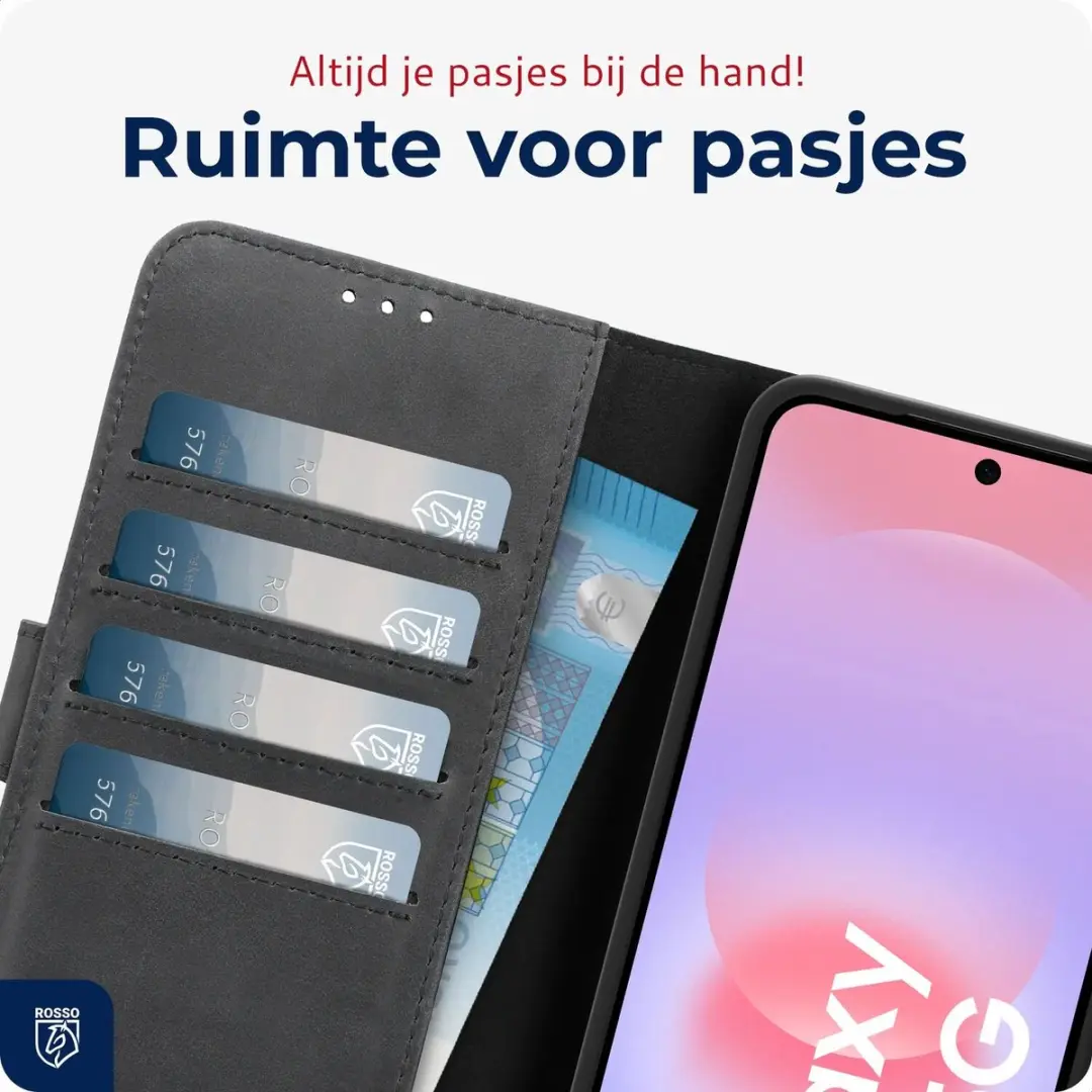 Rosso Deluxe Echt Leer Hoesje Samsung Galaxy A37 - 3 Pasjes - Zwart