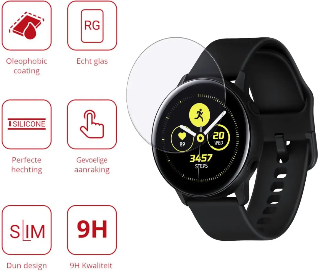 Rosso 9H Tempered Glass - Samsung Galaxy Watch Active 2 44mm - Transparant/Red