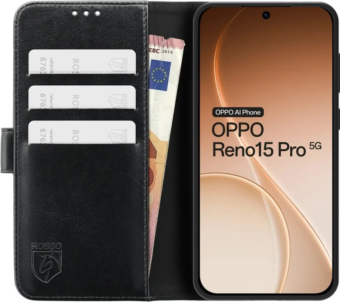 Rosso Element Wallet Book Case Oppo Reno 15 Pro - 3 Pasjes - Zwart