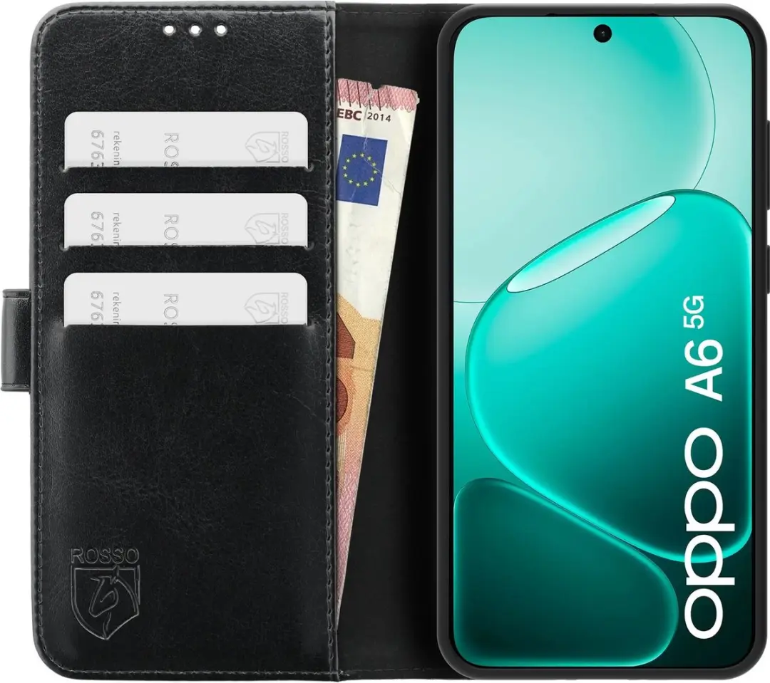 Rosso Element Wallet Book Case Oppo A6 - 3 Pasjes - Zwart