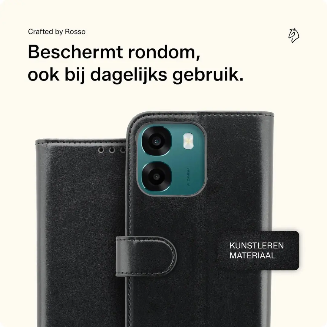 Rosso Element Wallet Book Case Oppo A6 - 3 Pasjes - Zwart - afbeelding 6 van 6