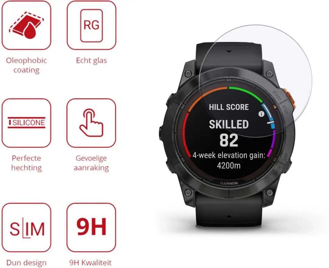Rosso 9H Tempered Glass Garmin Fenix 7 Pro 47mm - 3 Stuks - Transparant/Red