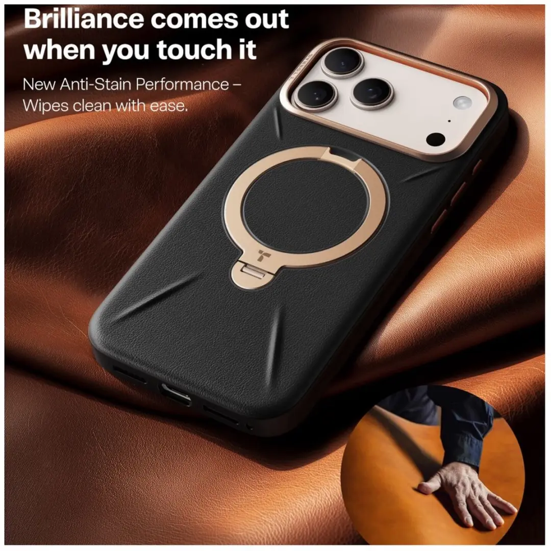 Torras Ostand Q Pro Leather Hoesje - iPhone 17 Pro - Zwart
