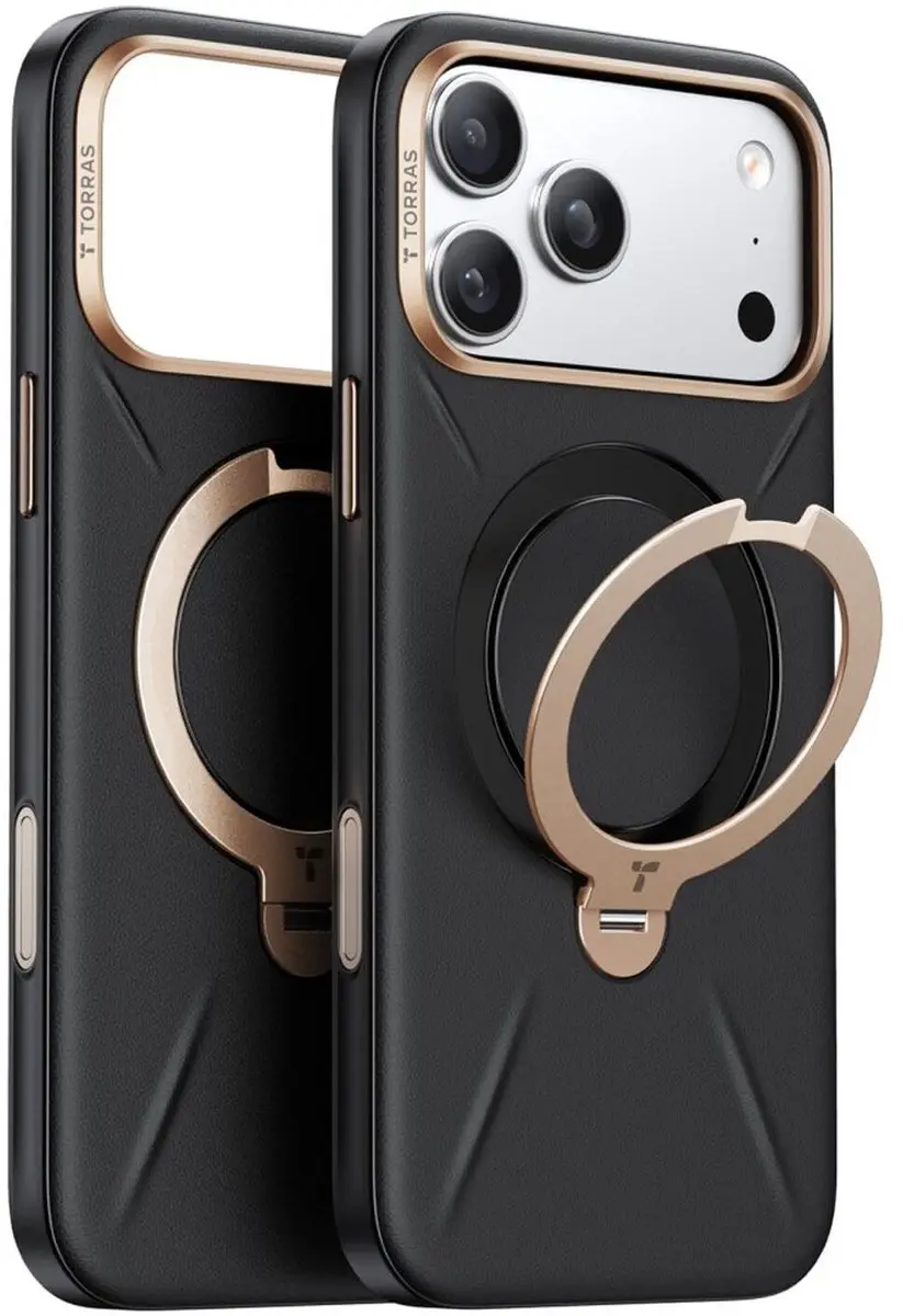 Torras Ostand Q Pro Leather Hoesje - iPhone 17 Pro - Zwart