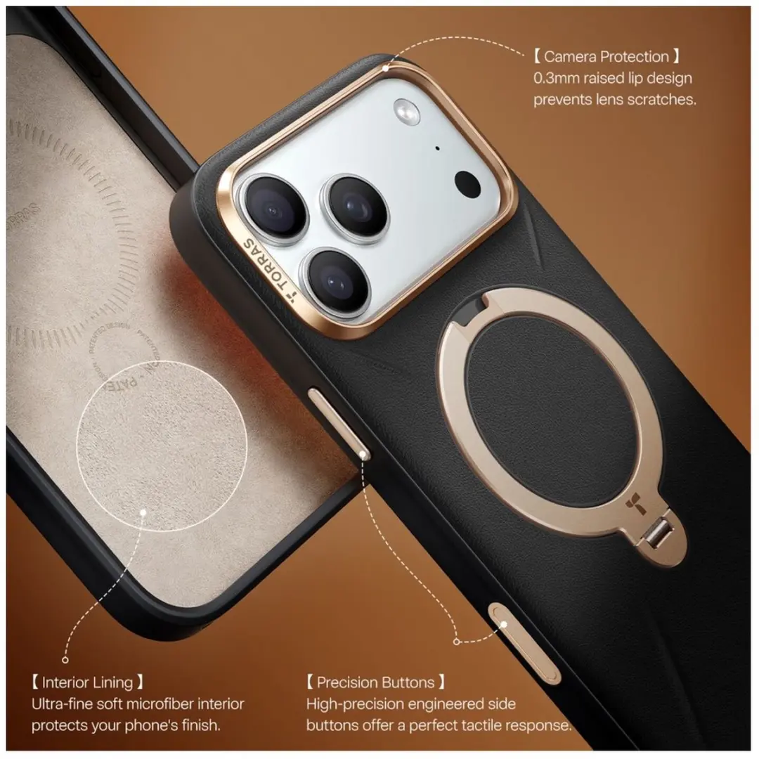 Torras Ostand Q Pro Leather Hoesje - iPhone 17 Pro - Zwart