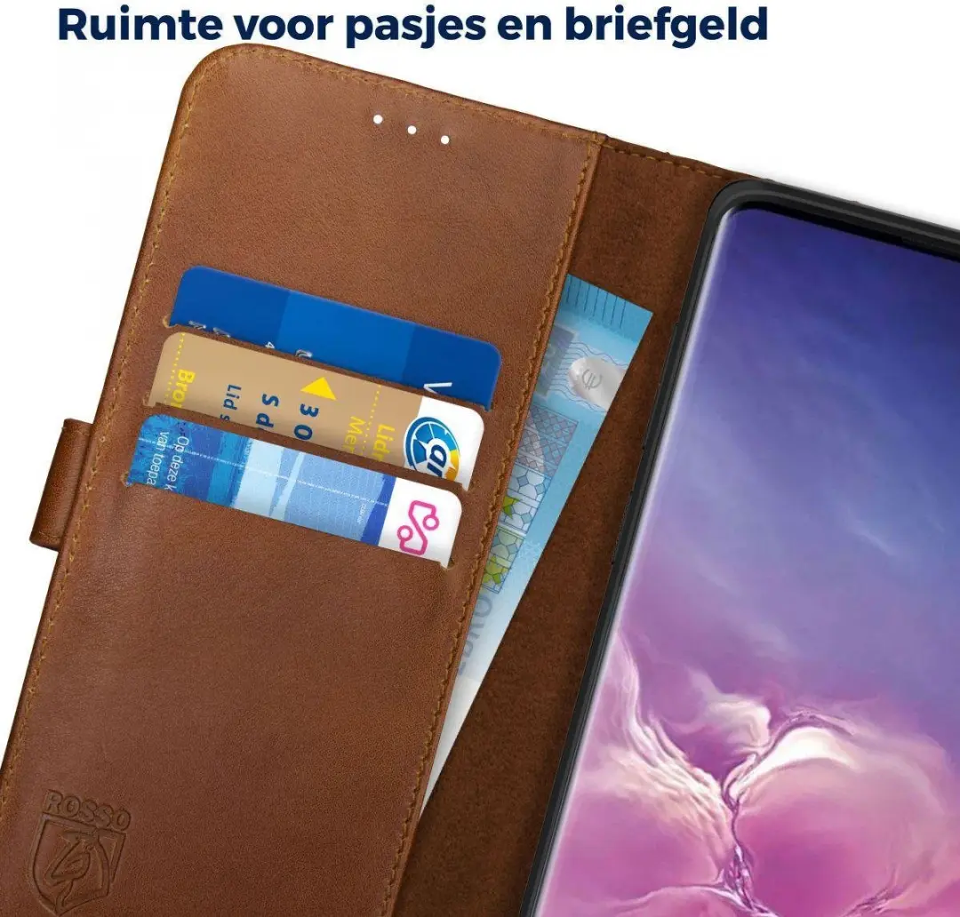 Rosso Deluxe Book Case Samsung Galaxy S10 Plus - 3 Pasjes - Bruin