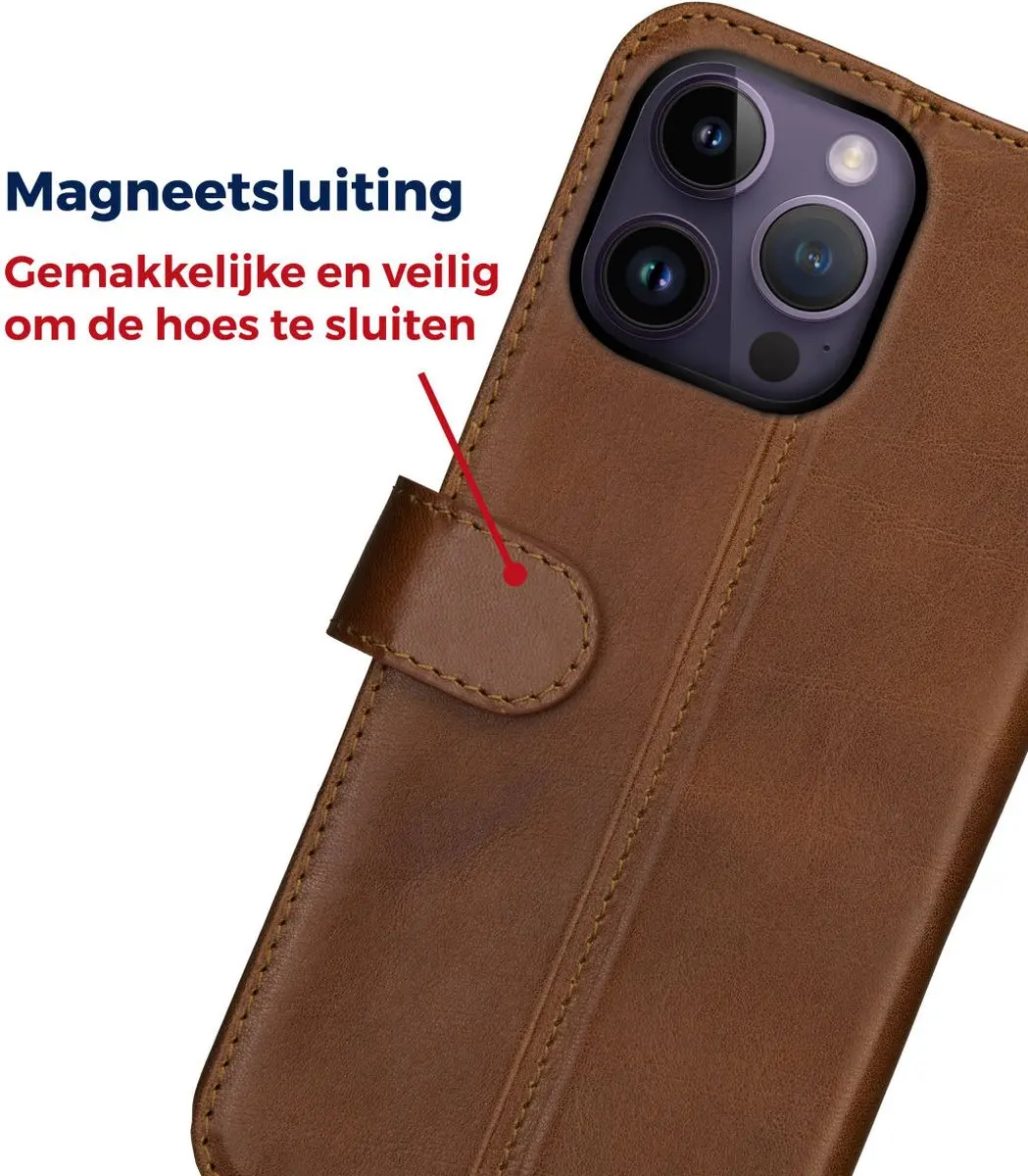 Rosso Deluxe Book Case iPhone 14 Pro - 3 Pasjes Bruin - afbeelding 6 van 6