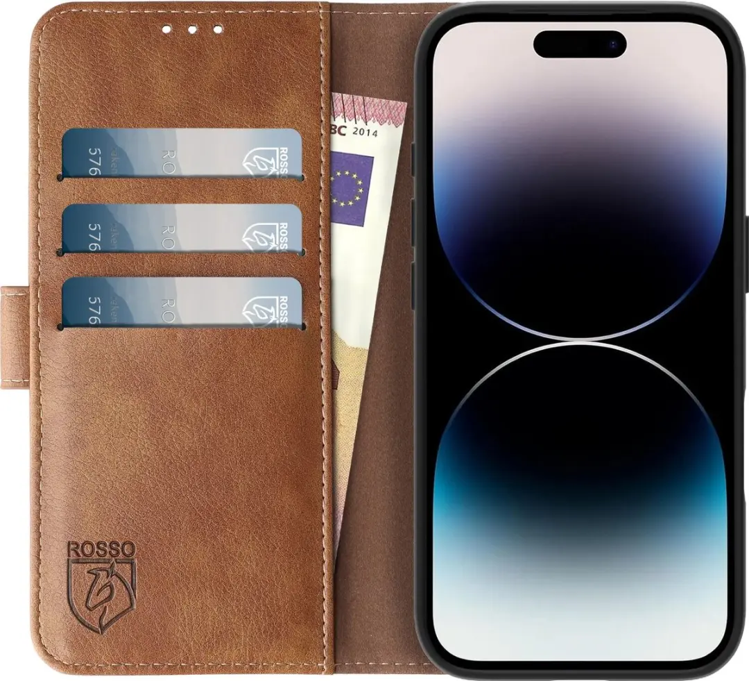 Rosso Element Book Case Wallet iPhone 14 Pro - 3 Pasjes - Bruin