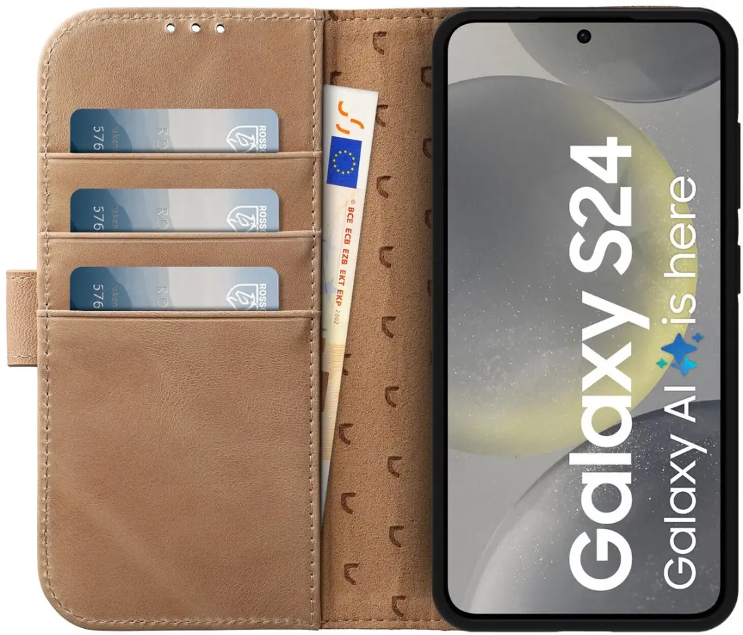 Rosso Elite 177338 Hoesje Samsung Galaxy S24 - MagSafe - Echt Leer Lichtbruin - 3 Pasjes