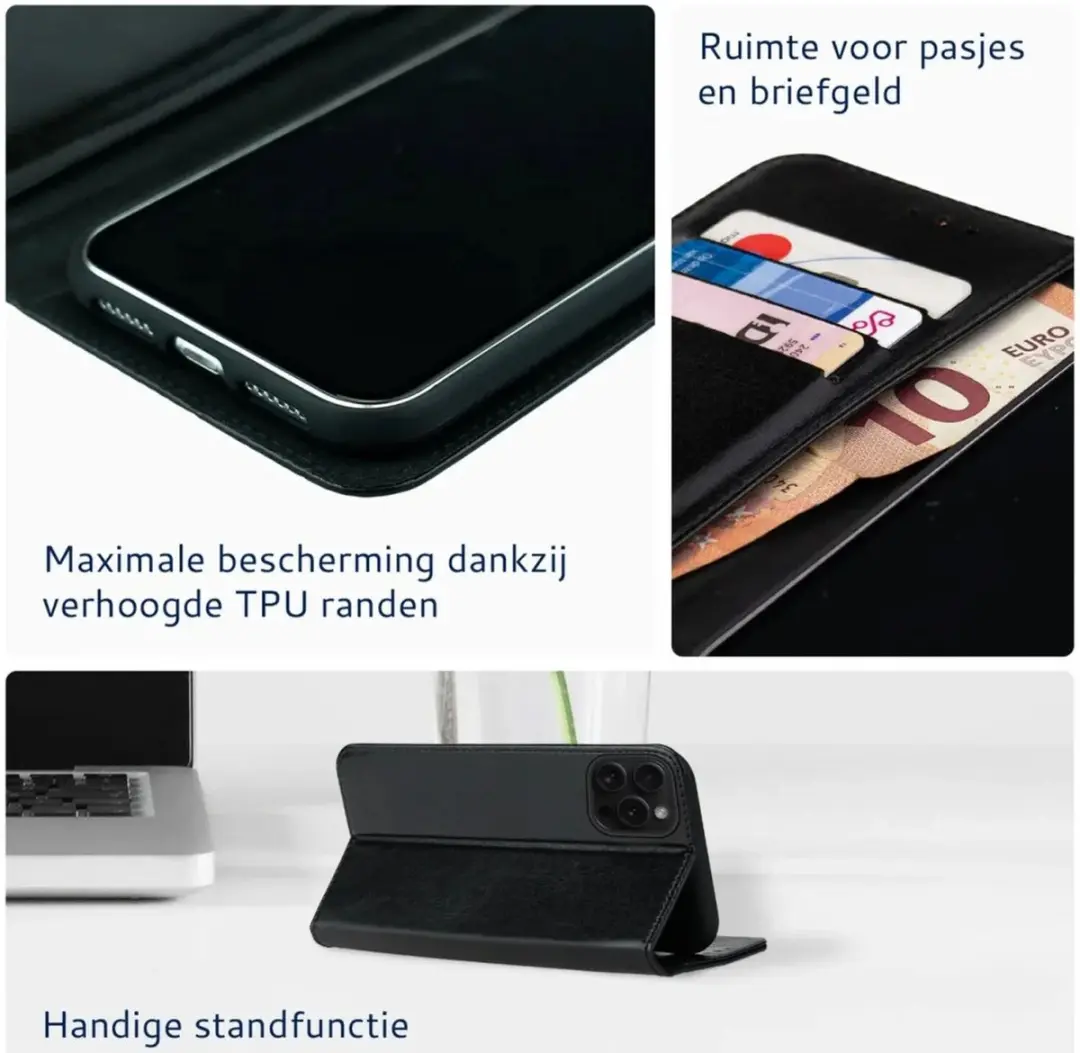 Rosso Element Wallet Book Case 193553 - iPhone 16 Pro Max - 3 Pasjes - Zwart