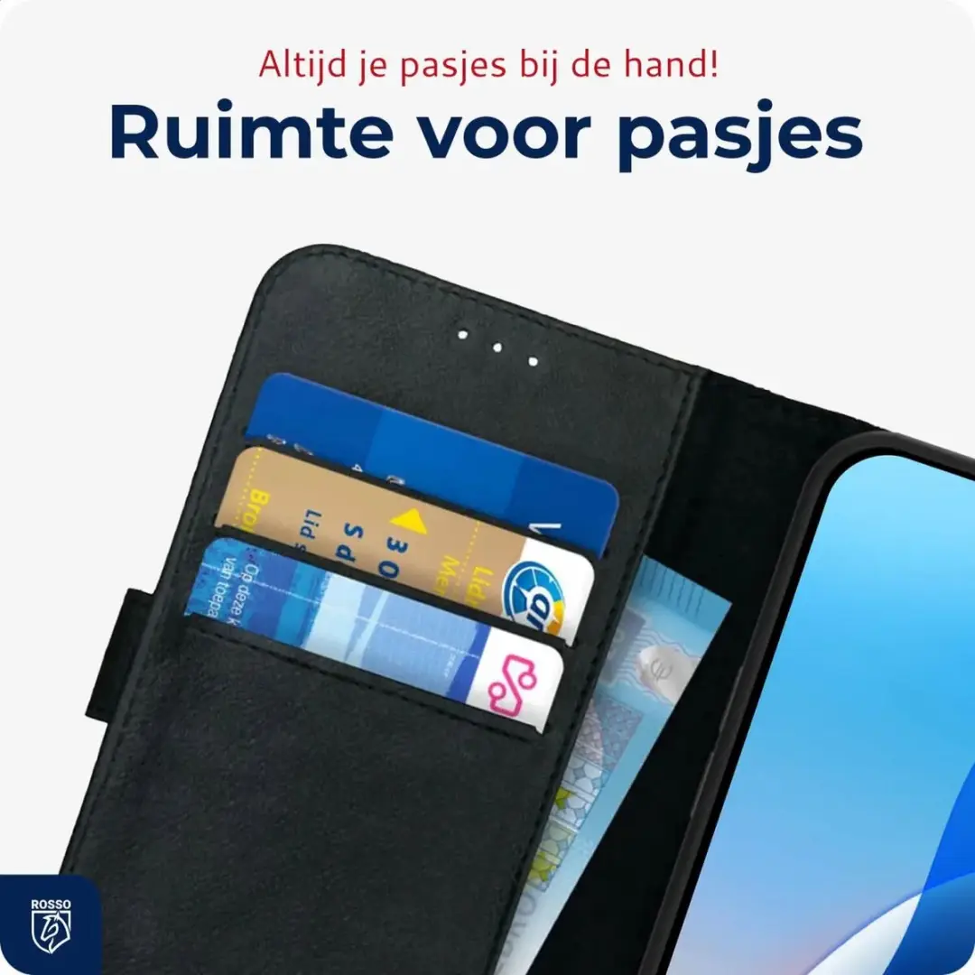 Rosso Deluxe Echt Leer Hoesje iPhone 16 - 3 Pasjes - Zwart