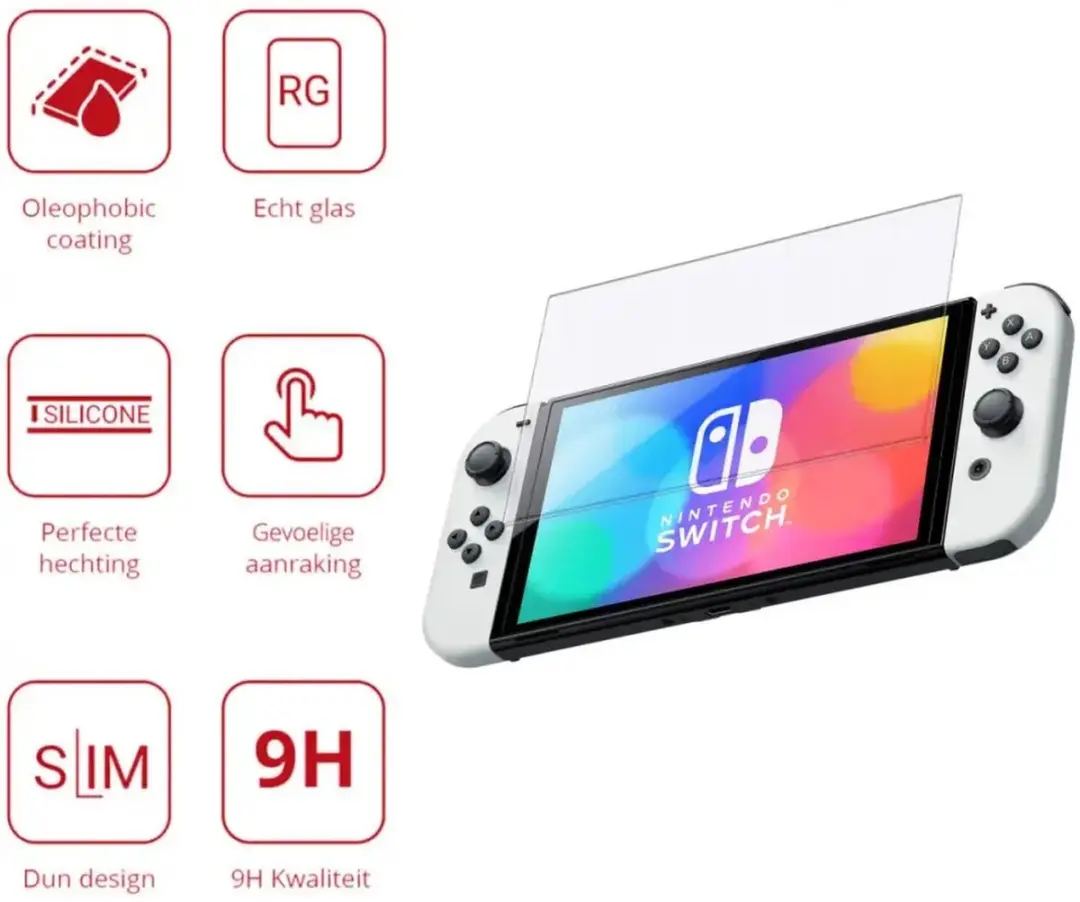 Rosso Screen Protector Nintendo Switch - 9H Glas - Transparant/Wit - afbeelding 2 van 6