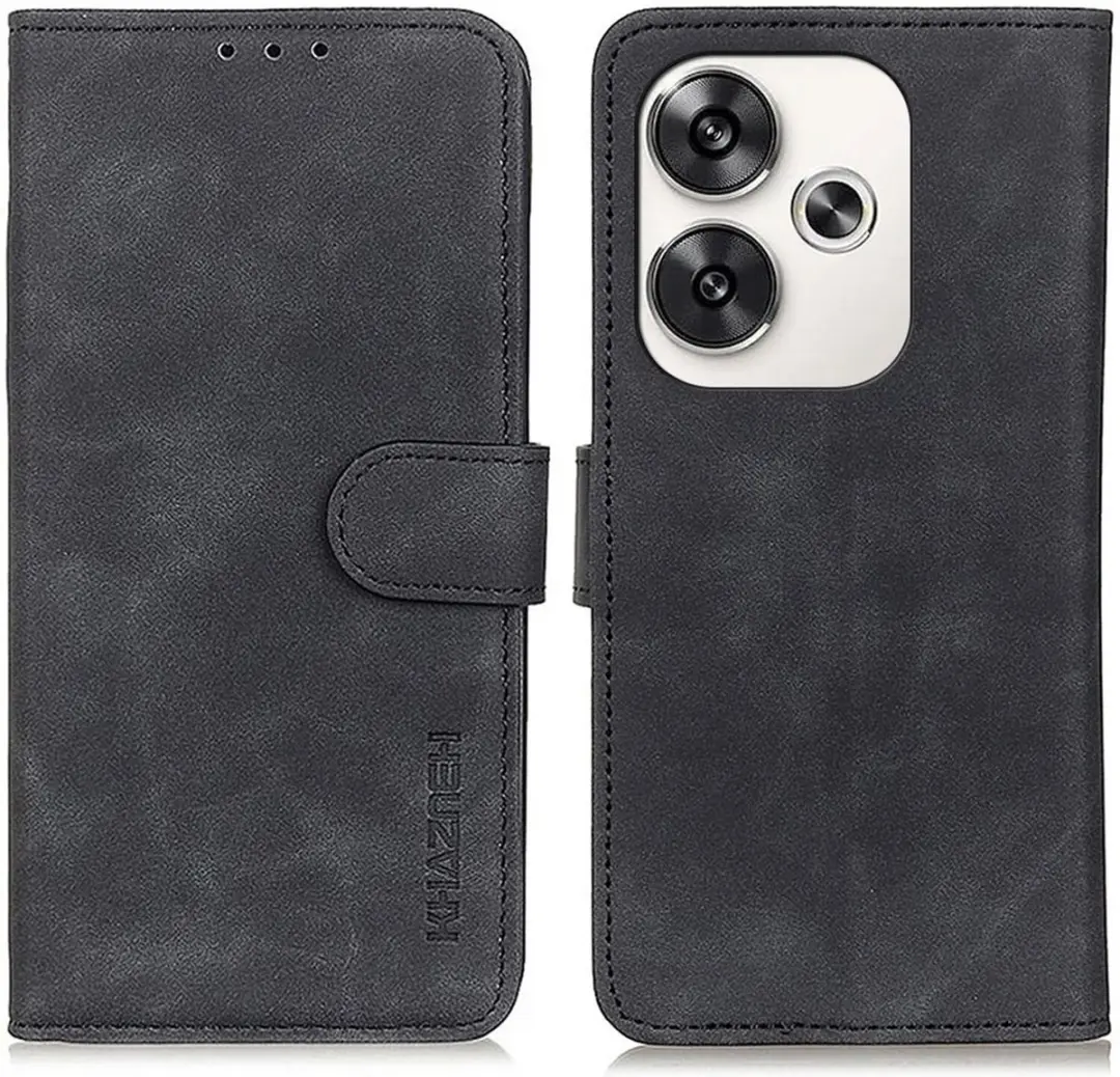 Khazneh Hoesje Xiaomi Poco F6 Retro Wallet - 2 Pasjes - Zwart