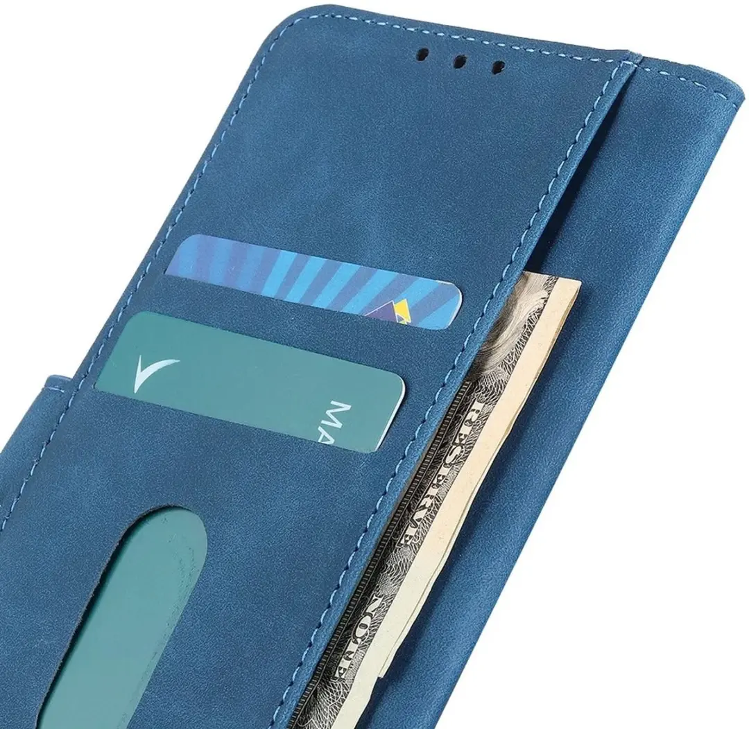 Khazneh Hoesje Xiaomi Poco F6 Retro Wallet - Blauw