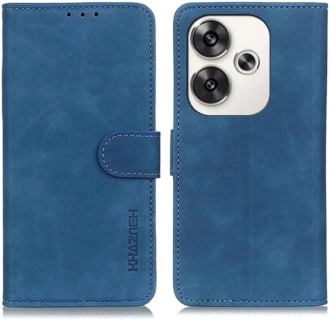 Khazneh Hoesje Xiaomi Poco F6 Retro Wallet - Blauw