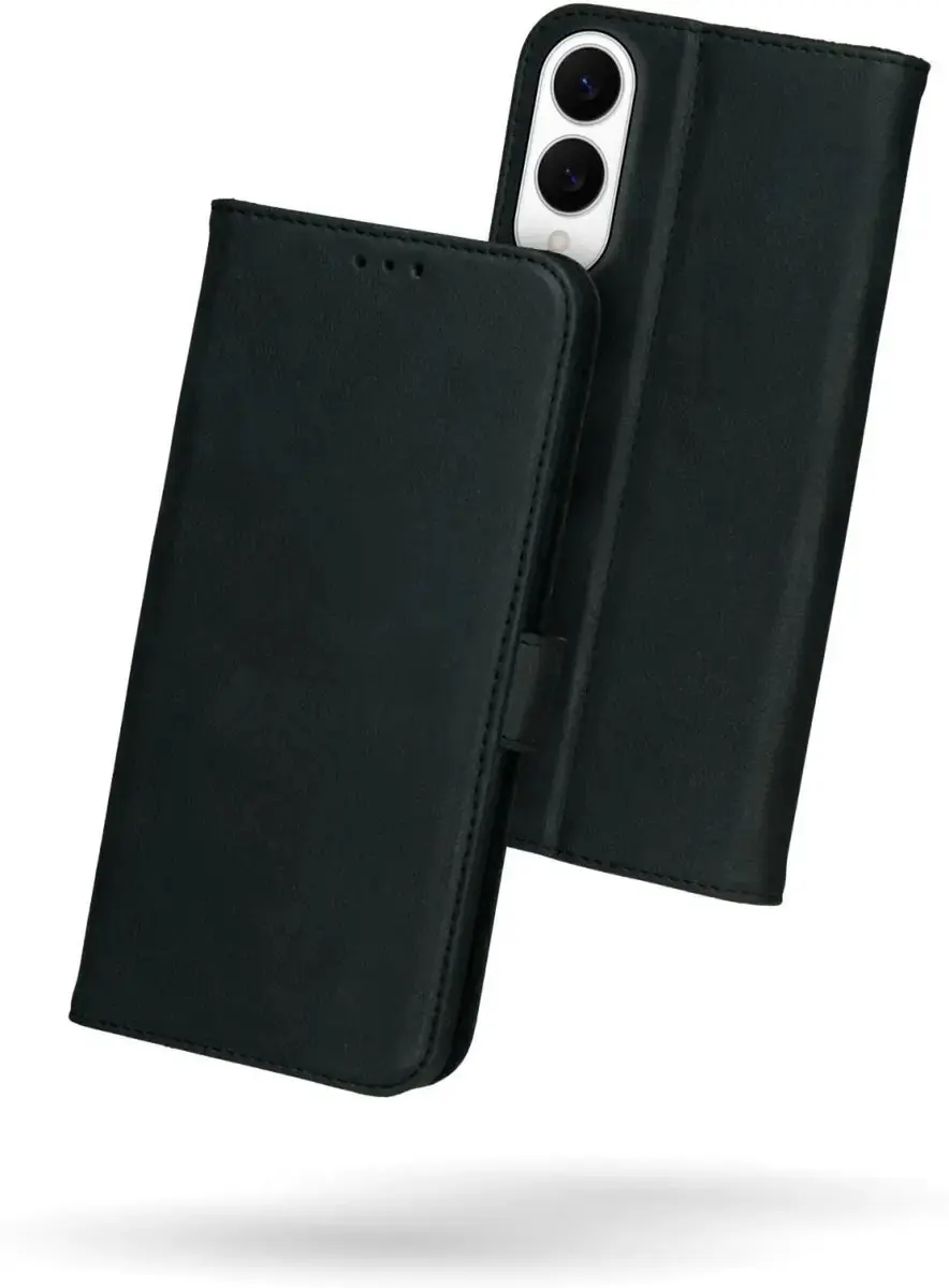 Rosso Deluxe Echt Leer Hoesje Samsung Galaxy S25 Edge - 3 Pasjes - Zwart