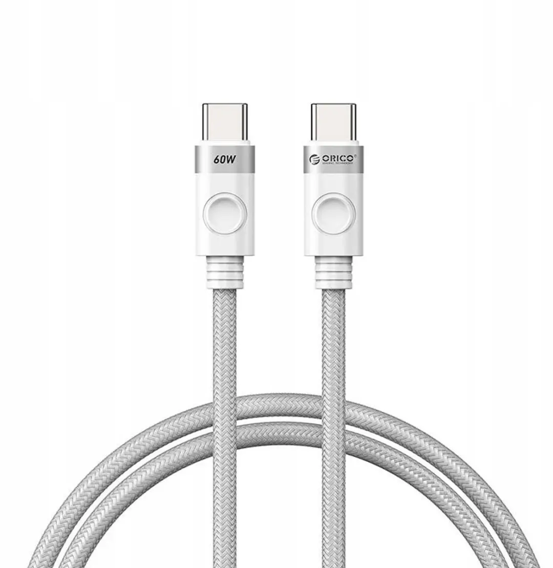 Orico USB-C naar USB-C kabel, 60W, 1m, wit, gevlochten