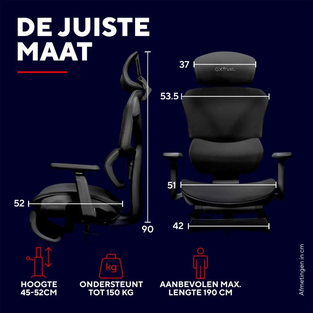 Trust GXT 725 Rivara Gamestoel - 3D-armleuningen - Ademend mesh - 150 kg - afbeelding 5 van 6