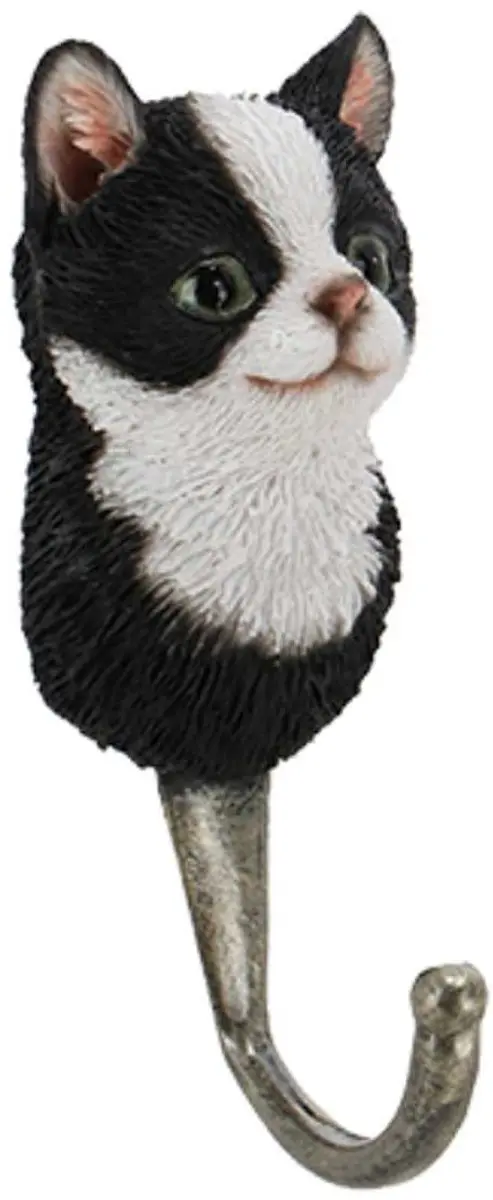 Esschert Design Kapstokhaak Kattenkop Zwart-Wit 11,8cm