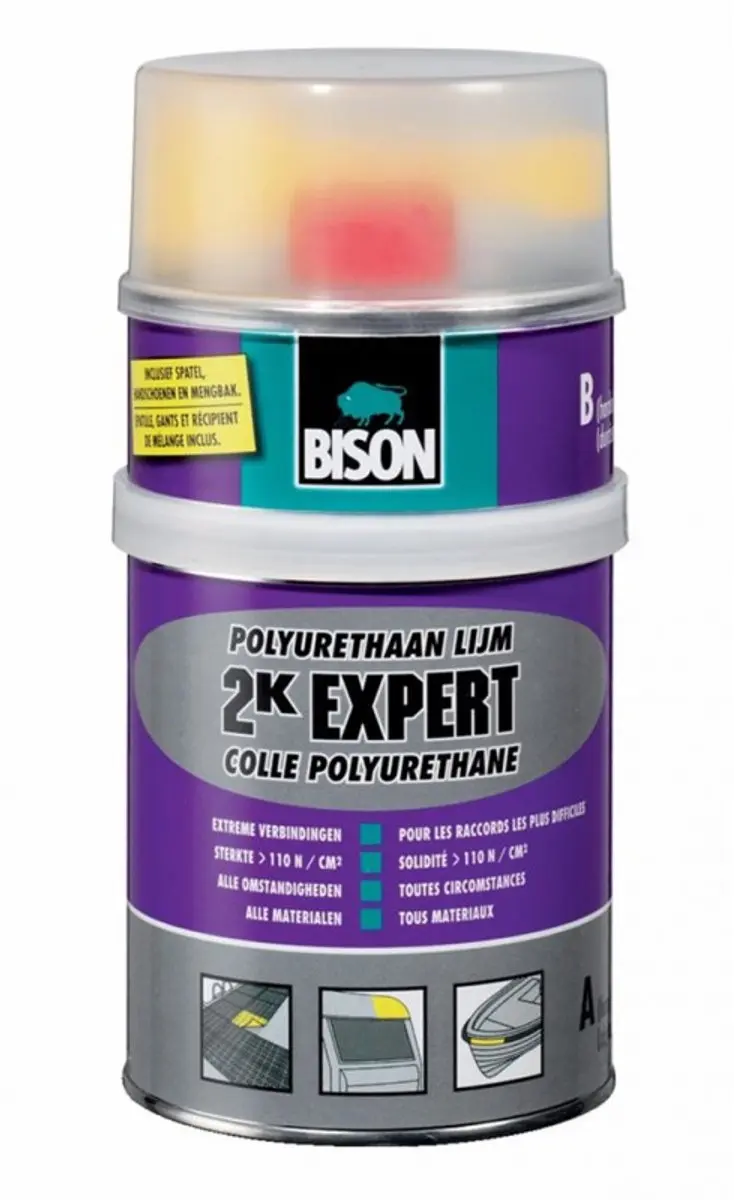 Bison 2K Expert Polyurethaanlijm set 900 g, supersterke 2-componentenlijm, (zee)