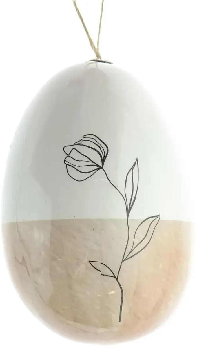 Kaemingk paasdecoratie ei-hanger creme en wit bloemmotief 13 cm