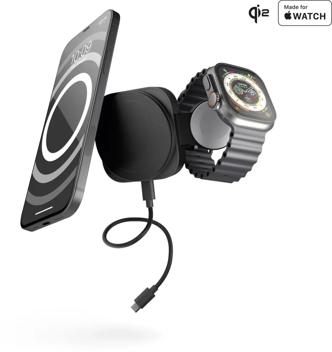 Zens Travel Charger Pro 2 2× Qi2 15 W draadloze lader iPhone en Apple Watch 2 a
