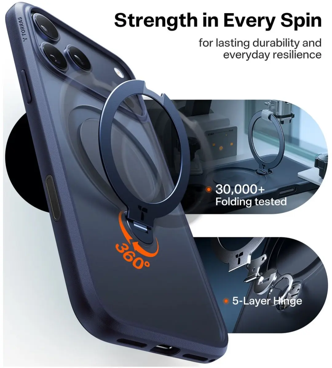 Torras UPro Ostand Spin Hoesje iPhone 17 Pro - Blauw