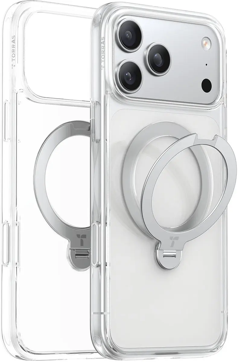 Torras UPro Ostand Spin Hoesje iPhone 17 Pro - Transparant