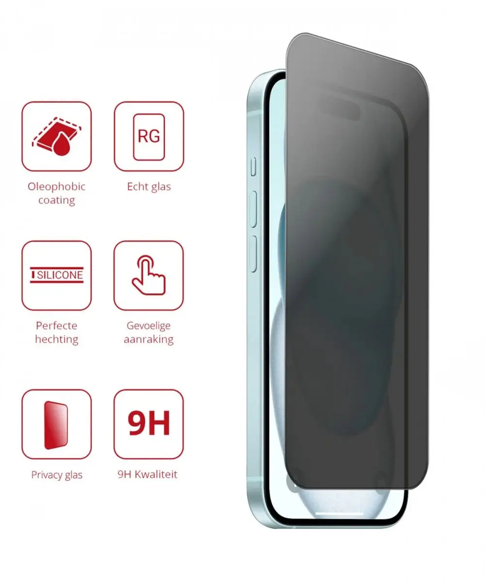 Rosso Privacy Screen Protector iPhone 15 - 9H Gehard Glas